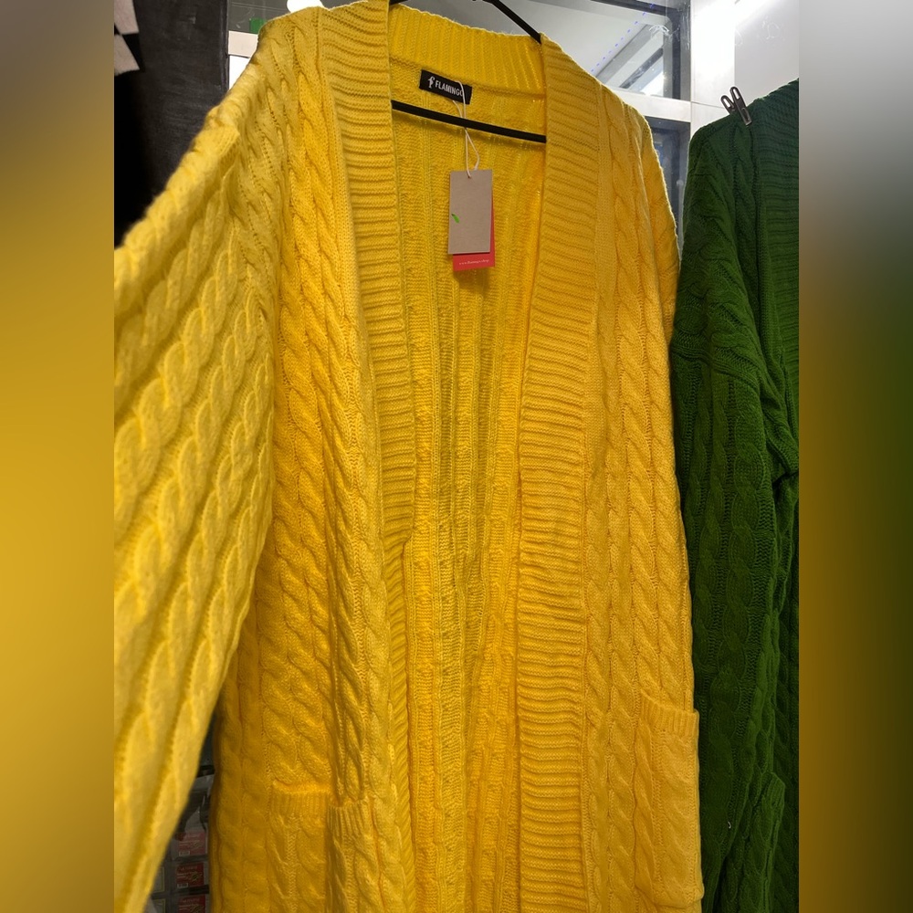 Long sleeve cardigan. (Green & yellow ) - Picture 6 of 8